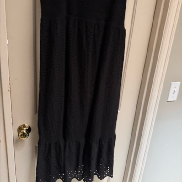 Black Smocked Eyelet Midi Dress - Picture 2 of 6